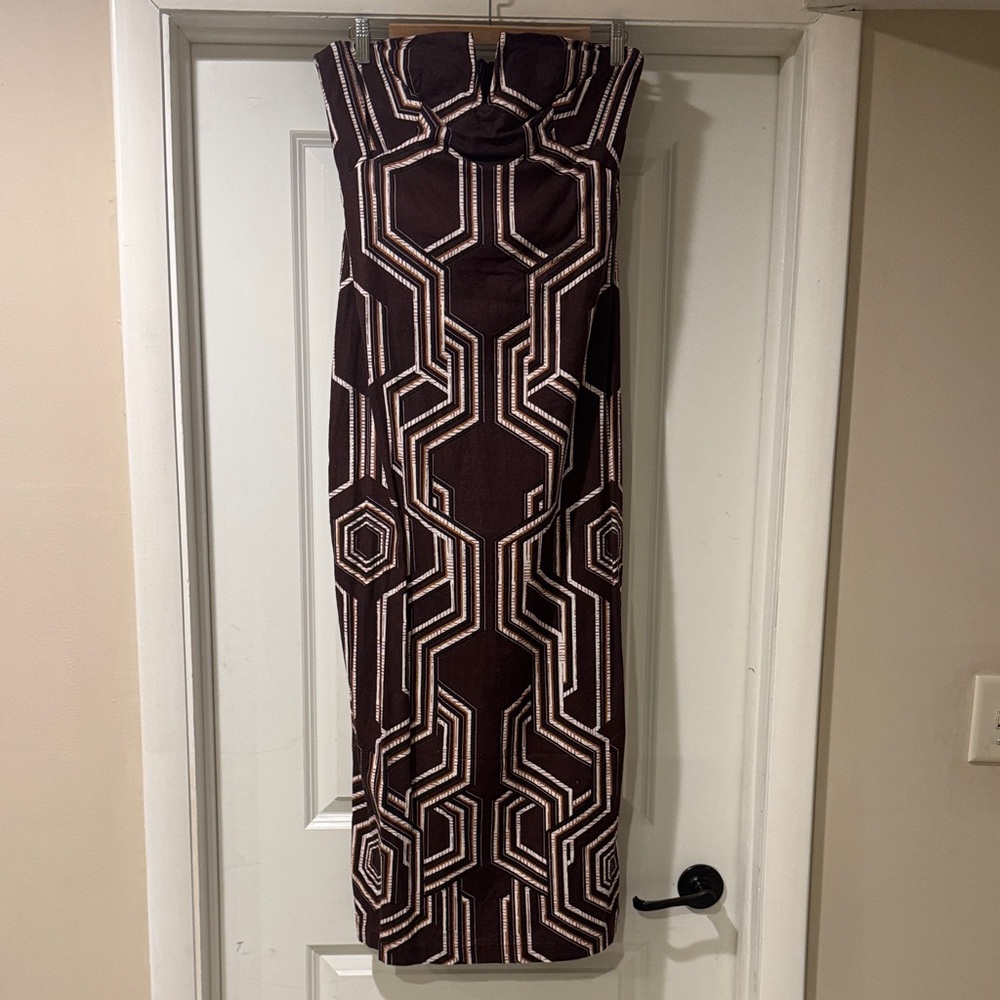 Anthropologie Strapless Brown and Cream Dress